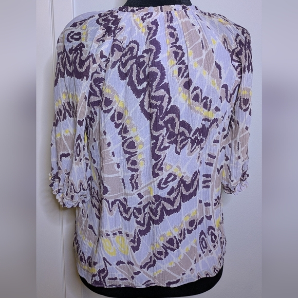 Marie Oliver Women's silk Blouse Top Abstract Print Gauzy Size S Summer Classic - Picture 5 of 8